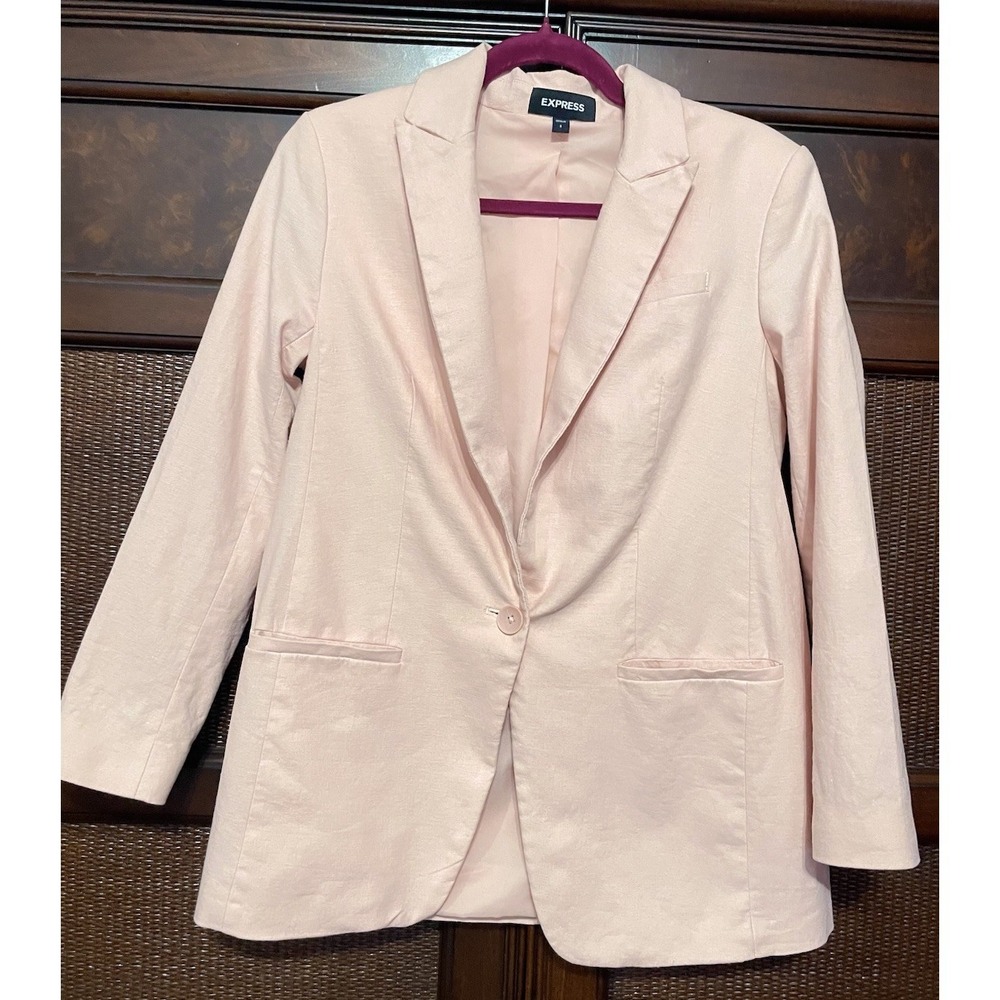 Express Linen Blend Fitted Blezer Salmon Size S Office Wedding Feminine Summer